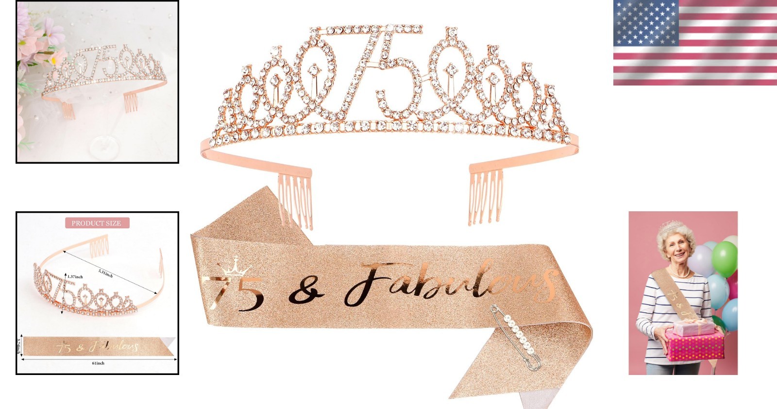 Fabulous 75th Birthday Crown and Sash Set with Elegant Pearl Pin – Gift Ready!