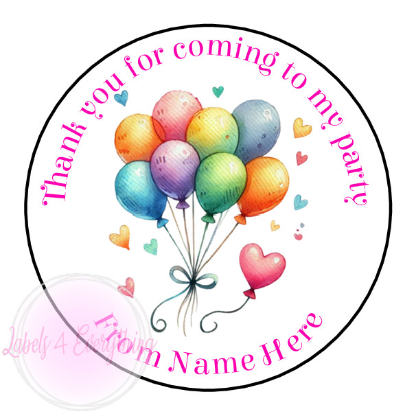 Personalised Balloons Birthday Stickers Party Thank You Sweet Cone Bags