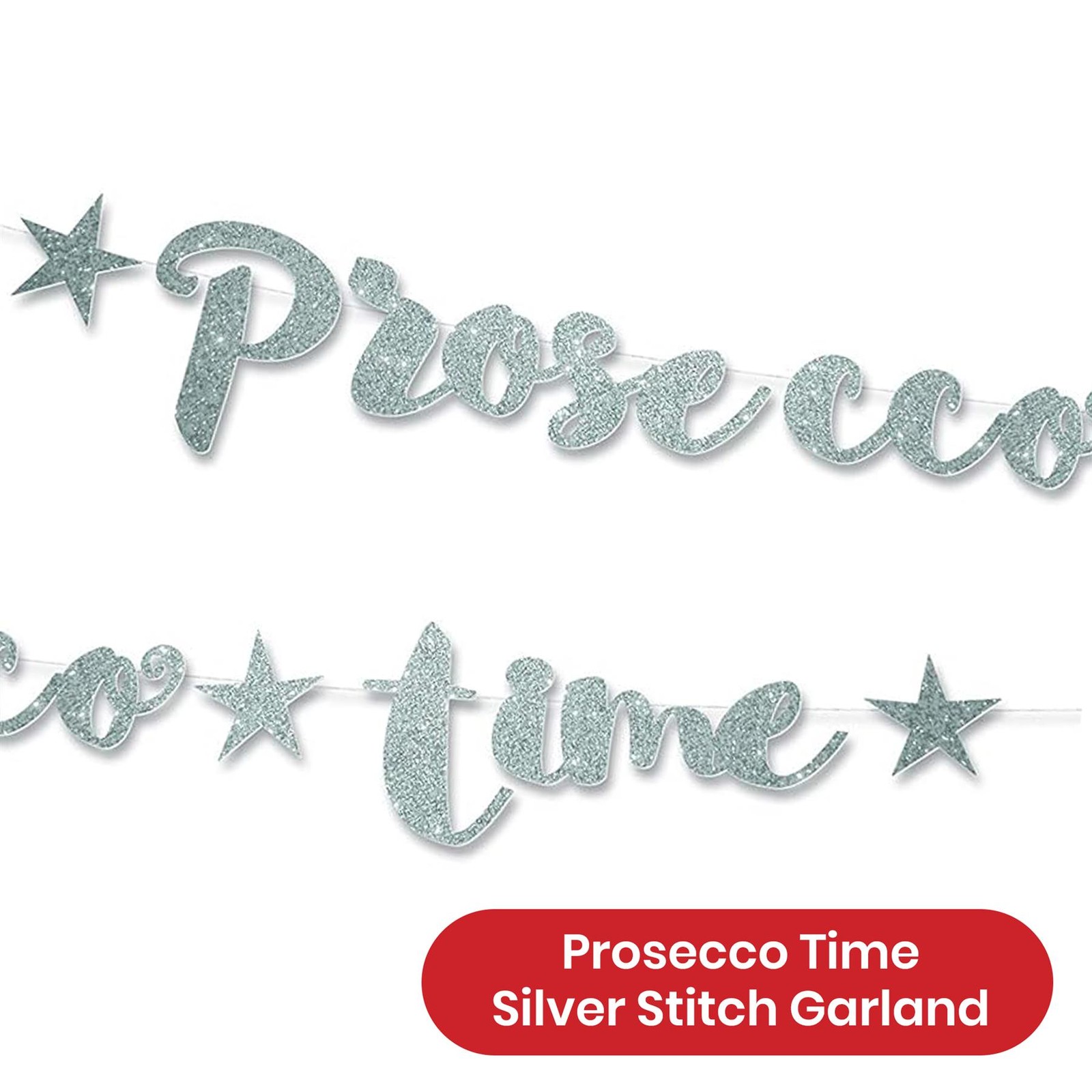 Prosecco Bunting 1.5m Silver Glitter Prosecco Party Banner for Celebrations
