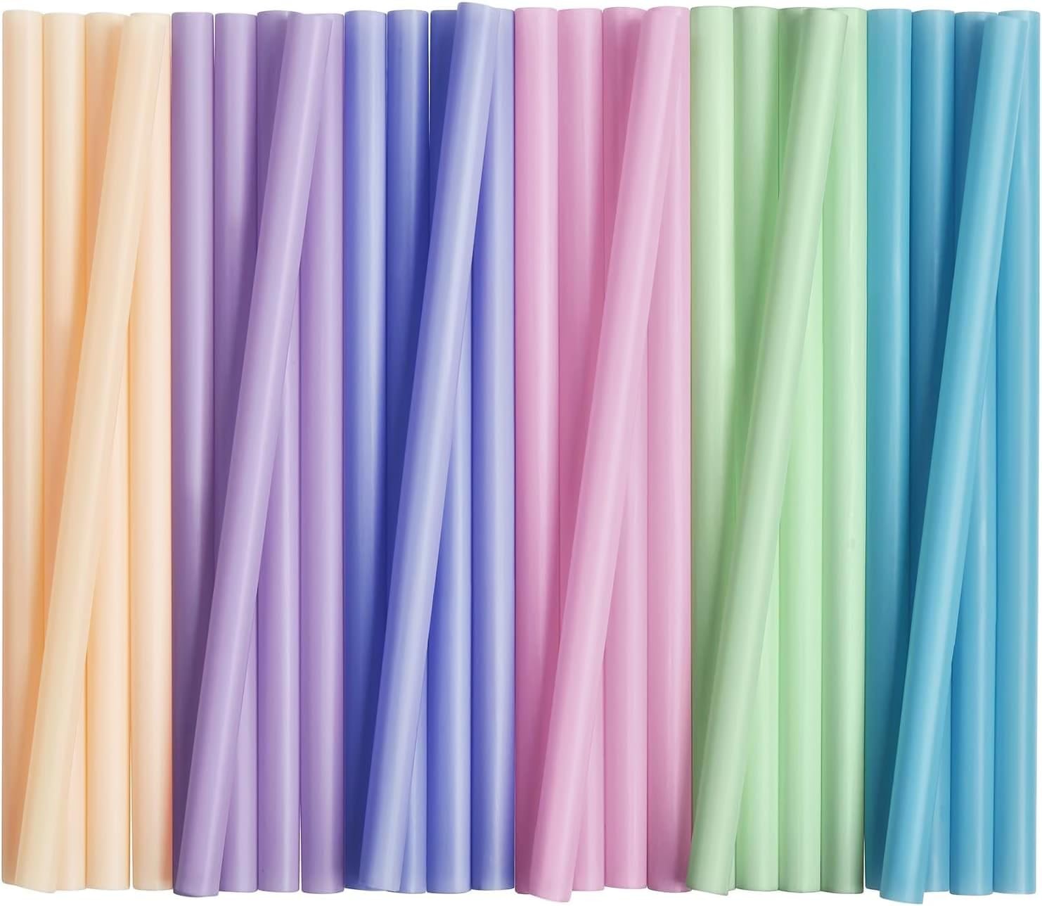 ALINK 50 pcs Jumbo Plastic Smoothie Straws, Wide Assorted Colors Disposable Drin