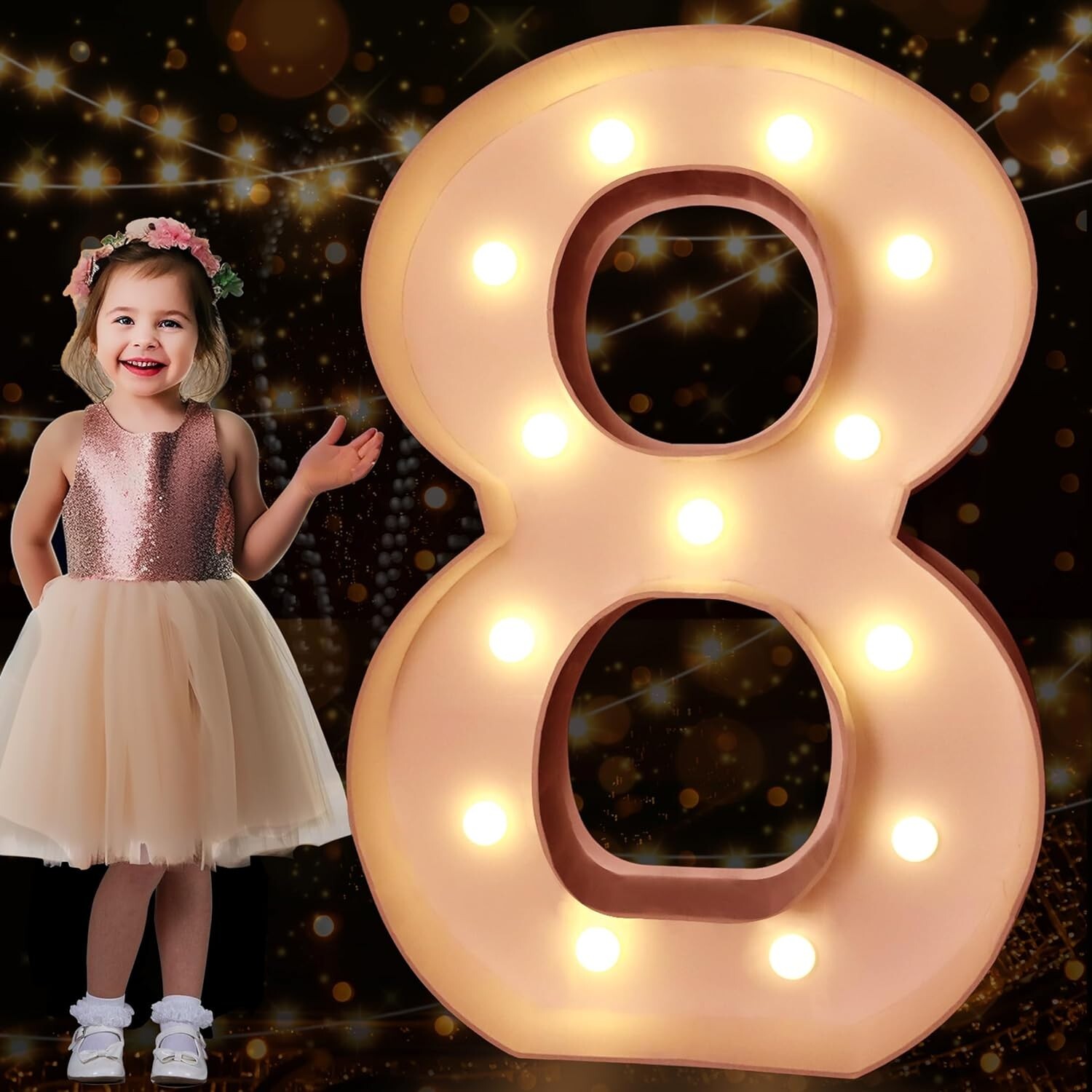 3FT White Marquee Light Up Number 8 For Parties, Celebrations