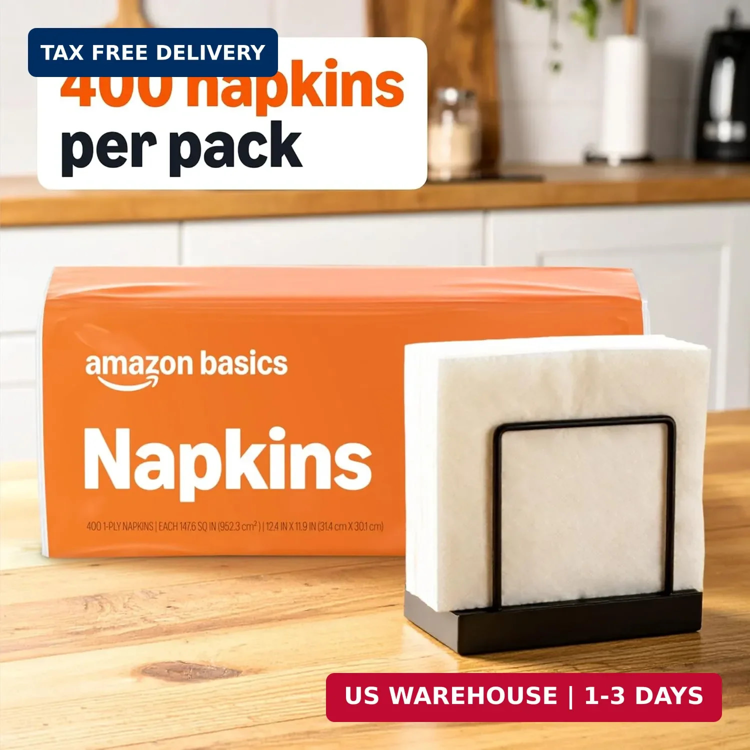 Amazon Basics Everyday Paper Napkins, 400 Count