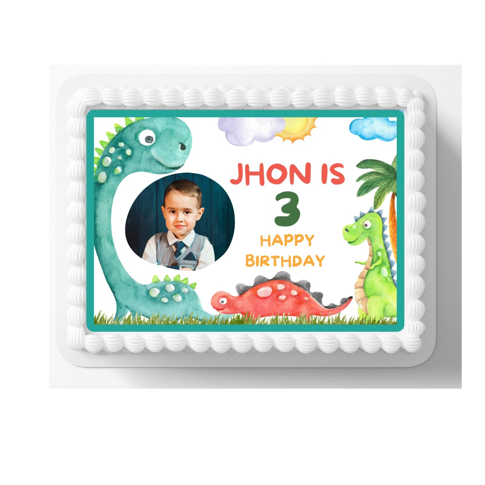 dinosaurs edible cake topper personalized With Picture And Name And Age 8”x10”