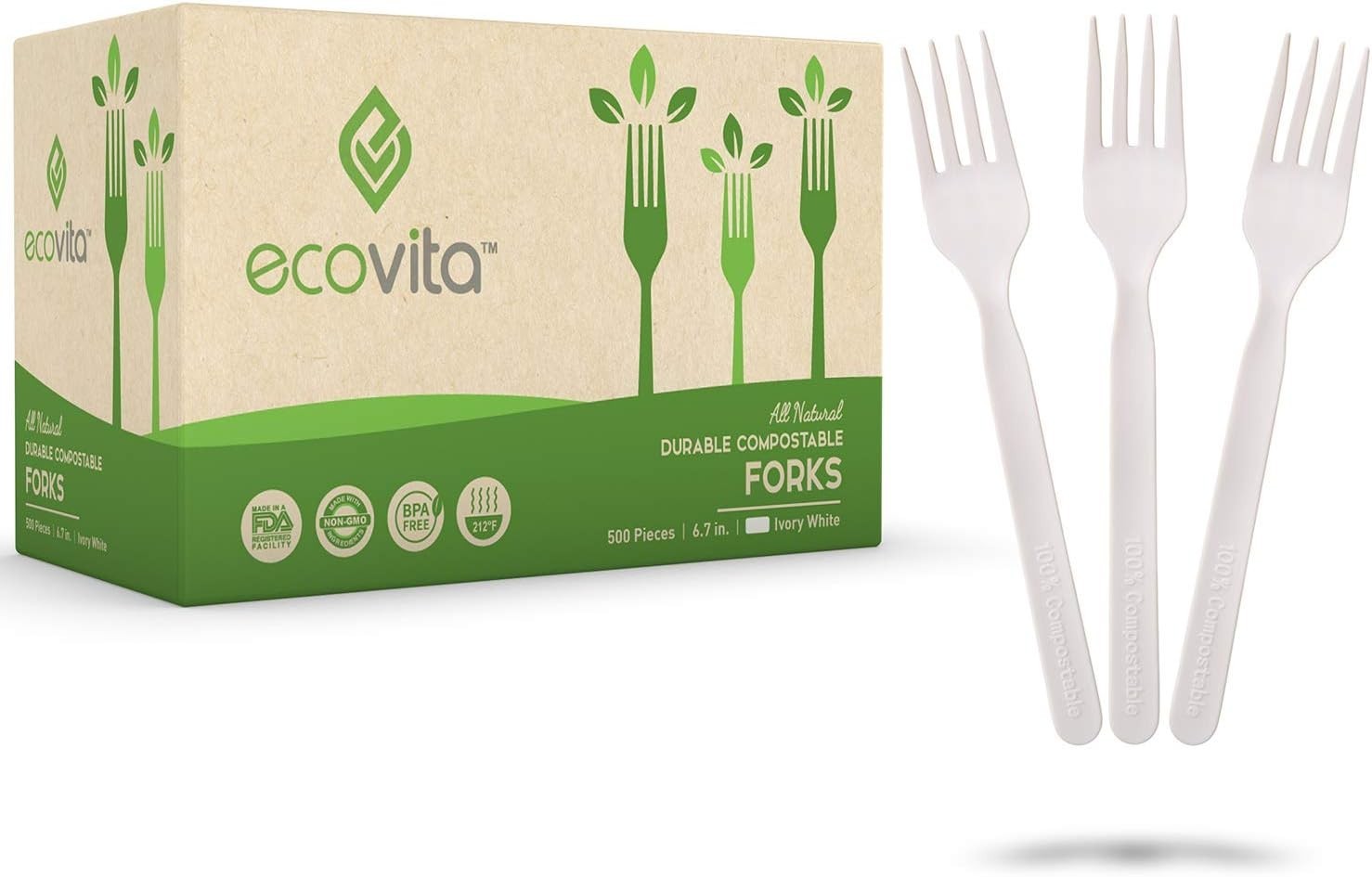 100% Compostable Forks – 500 Large Disposable Utensils 7 in. Bulk Size Eco Fr…