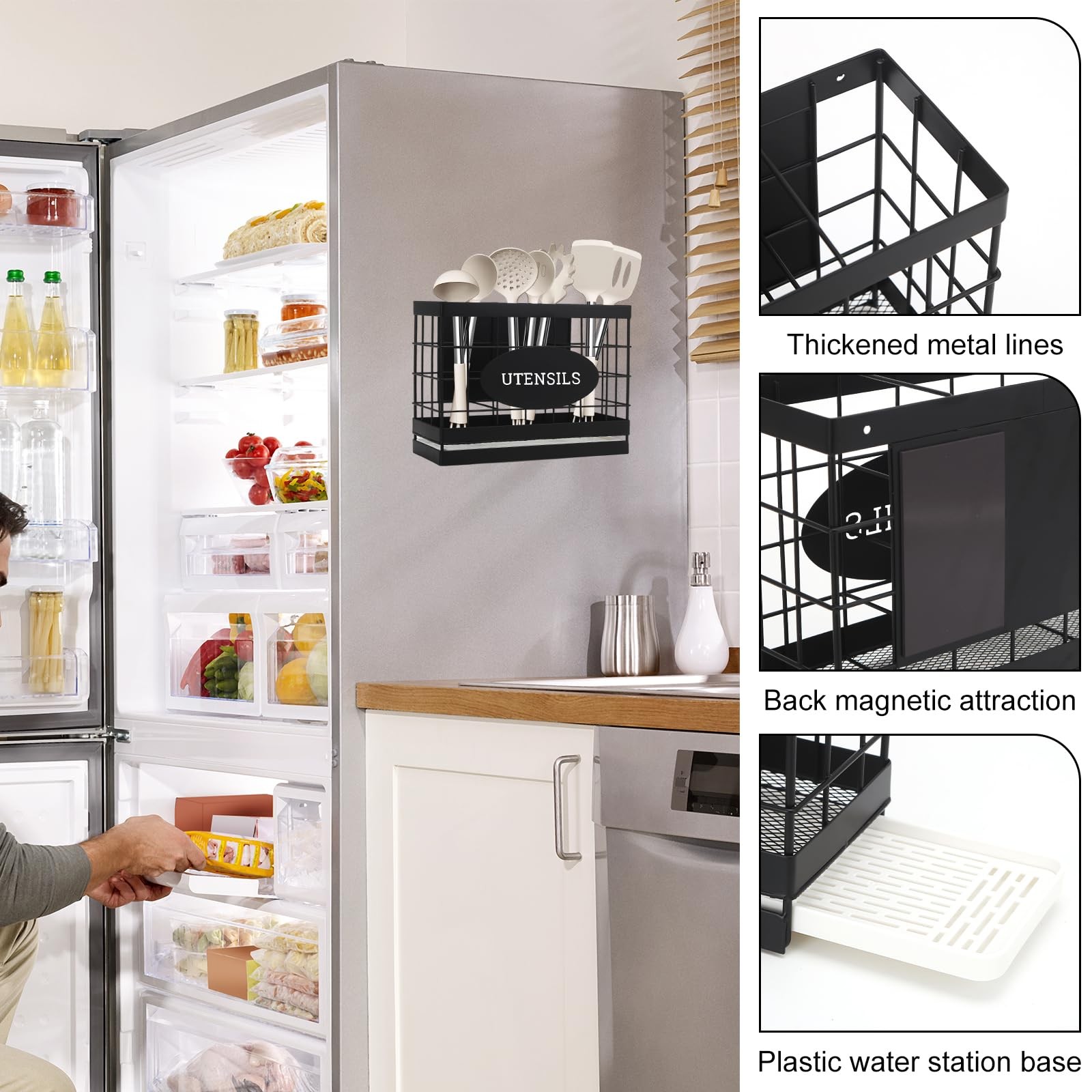 Vivise Magnetic Utensil Holder for Fridge Large Silverware Organizer Kitchen Ute