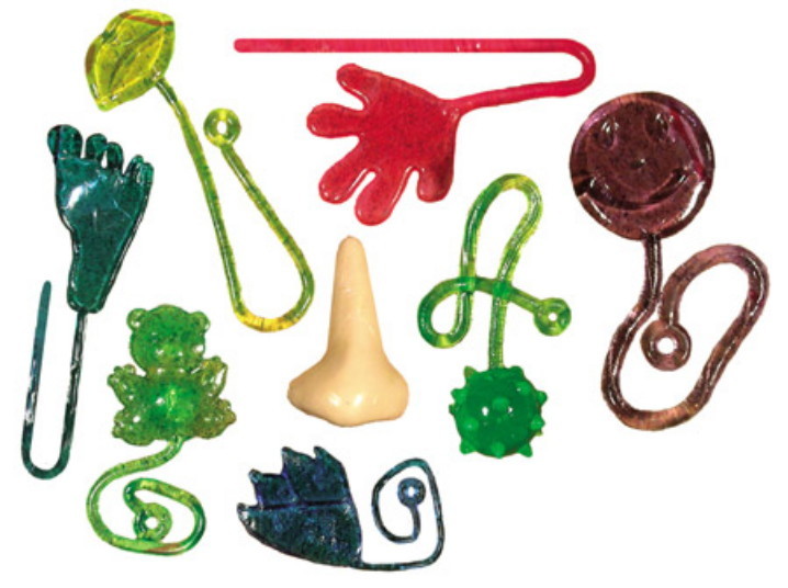 24 LARGE STICKY TOY MIX, HANDS, FEET, WRECKING BALLS, CARNIVALS, GOODY BAGS