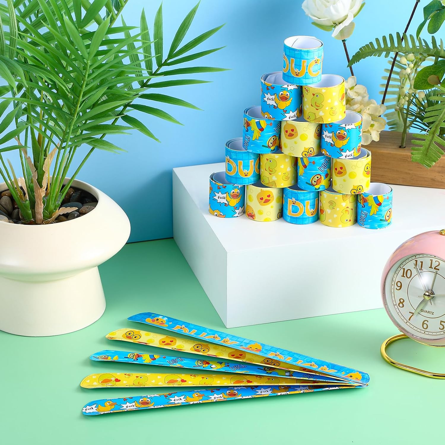 100 Pcs Duck Party Favors Duck Slap Bracelets for Kids Slap Wristbands Bulk for