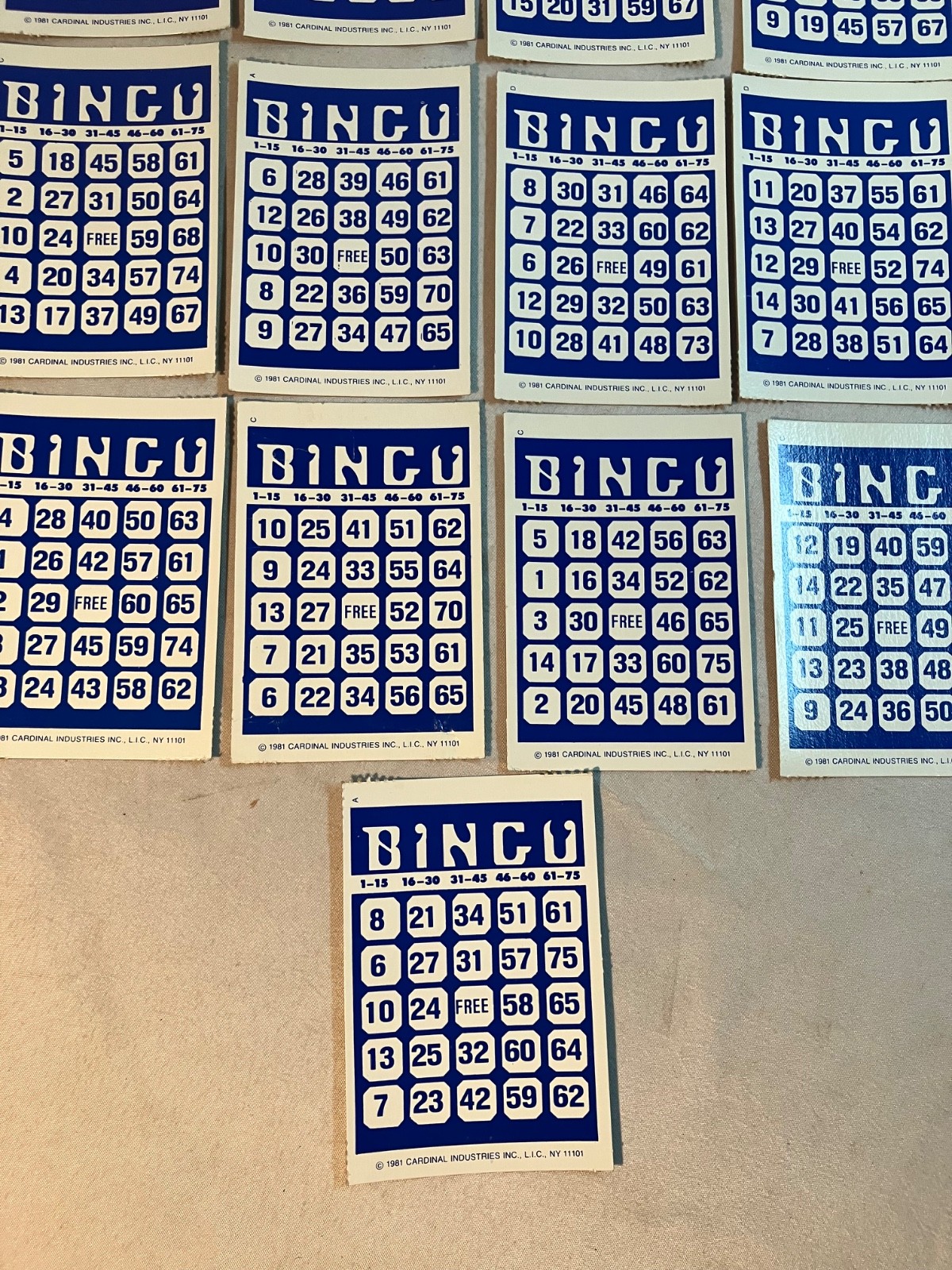 Lot of 19 Vintage Bingo Cards Cardboard Blue White Retro