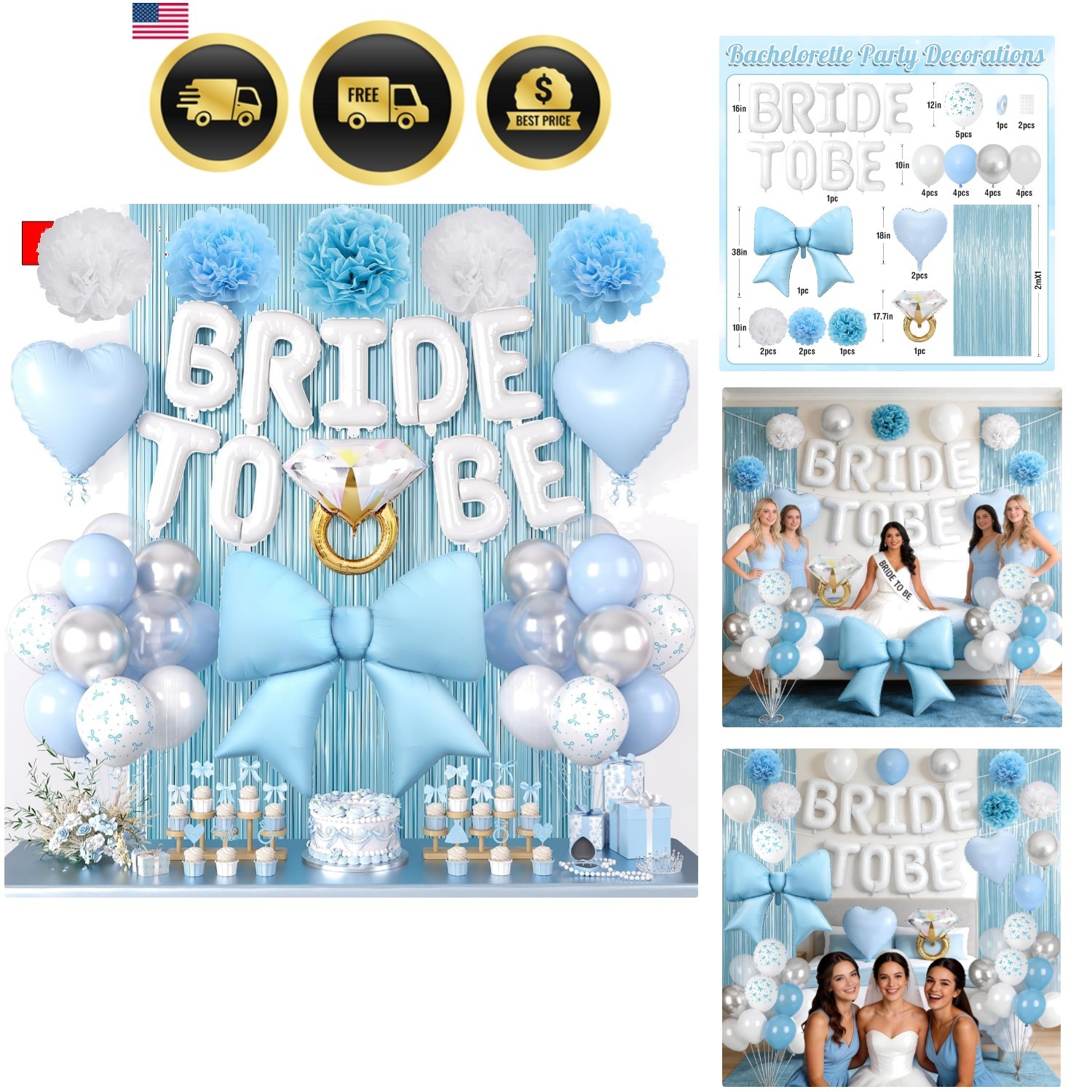 Blue Bachelorette Party Decorations, White Bride To Be Bridal Shower Decorati…