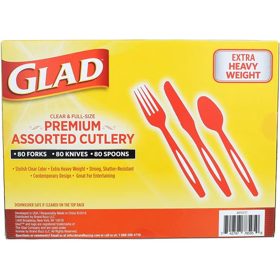 Glad 240 Count Clear Plastic Cutlery Set Forks Knives Spoons Party Utensils