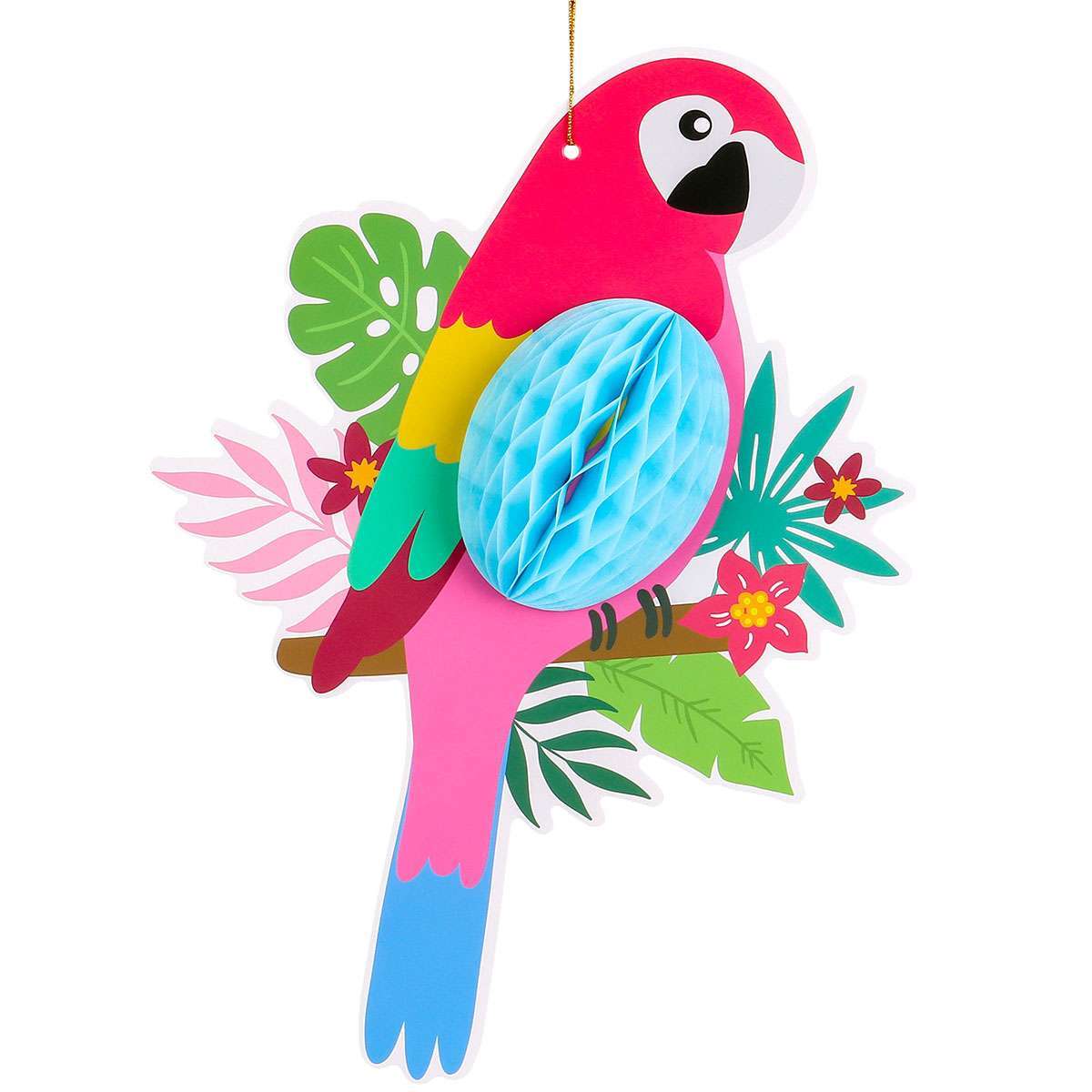 6x Tropical Birds Hanging Parrot Paper Honeycomb Hawaiian Party Bar Wall Decor
