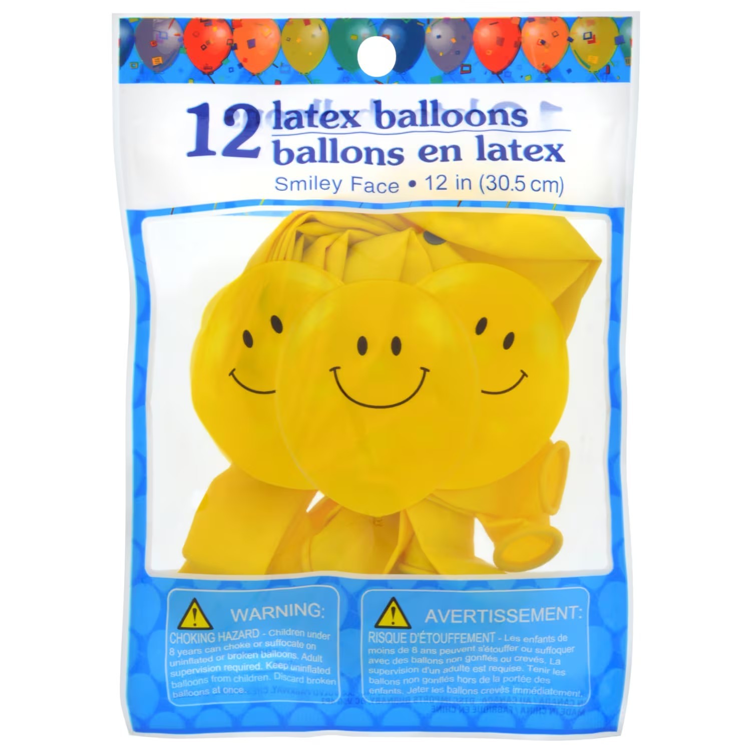 (12 pack) Smiley Face Party Balloons 12-inch Latex