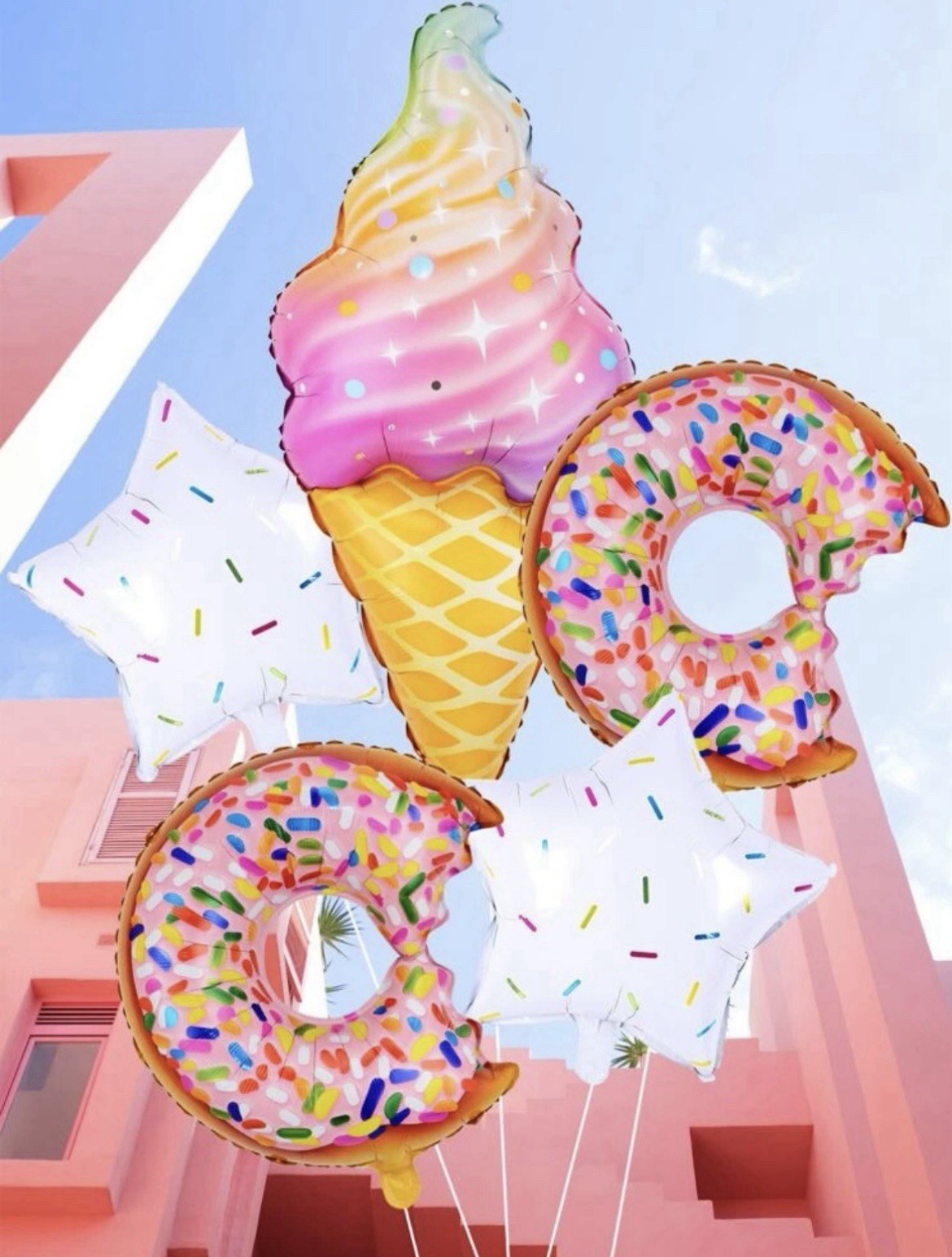 Foil Balloon Party Lot Multicolor Ice Cream Cone Sprinkle Stars Donut Lot