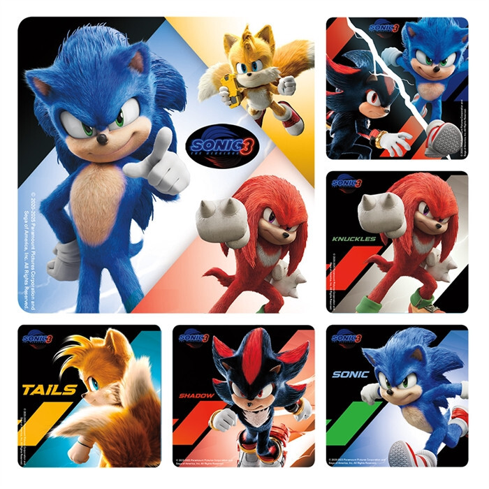 25 Sonic The Hedgehog 3 Stickers, 2.5″ x 2.5″ each, Party Favors