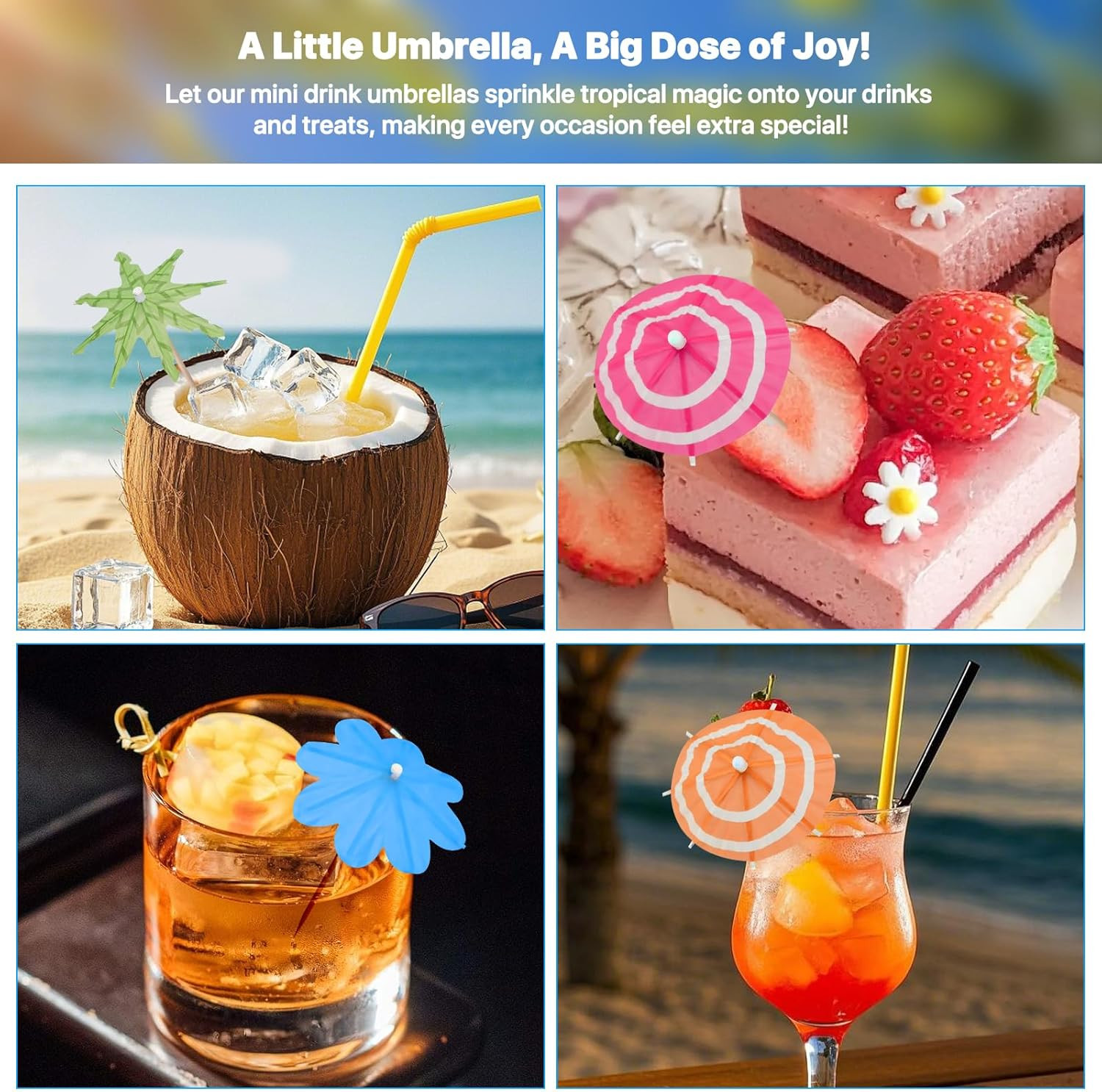 【150 PCS – 3 Styles】Cocktail Umbrellas Picks, Mini Drink Umbrella Toothpicks for
