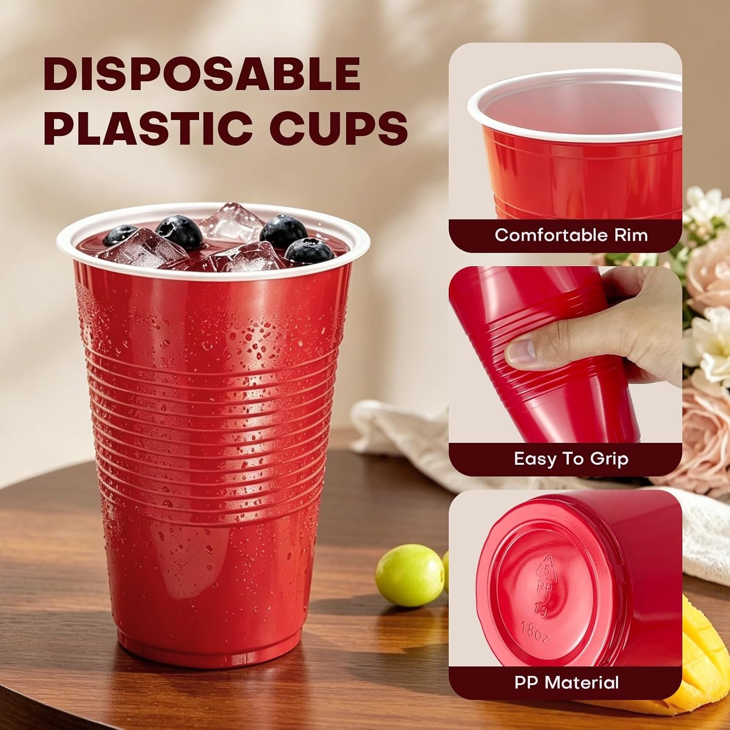 Disposable Plastic Cups, 120 Count, 18 Oz BPA-Free PP Plastic Cups, Assorted …