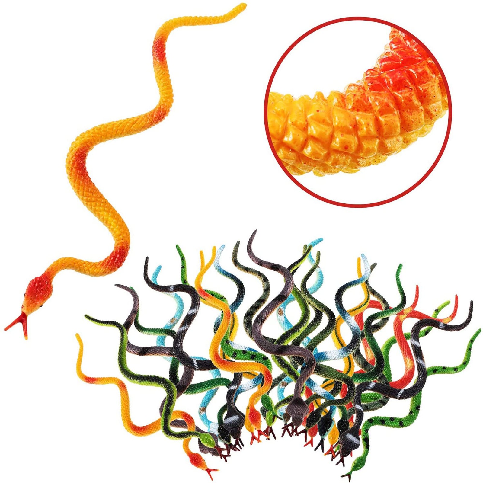 Blulu 24 Pieces Small Plastic Snakes Realistic Rubber 24 pcs, Multi_color