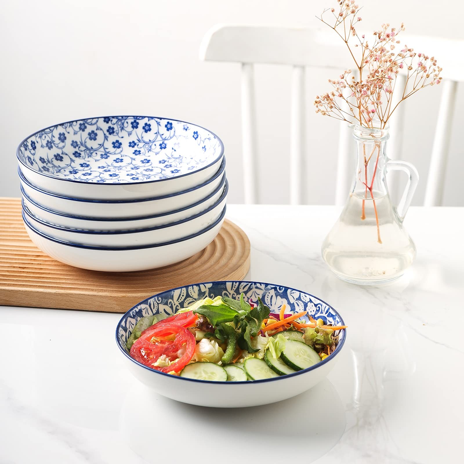 Selamica Porcelain Salad Pasta Bowls, Serving bowls, Microwave & Dishwasher Safe