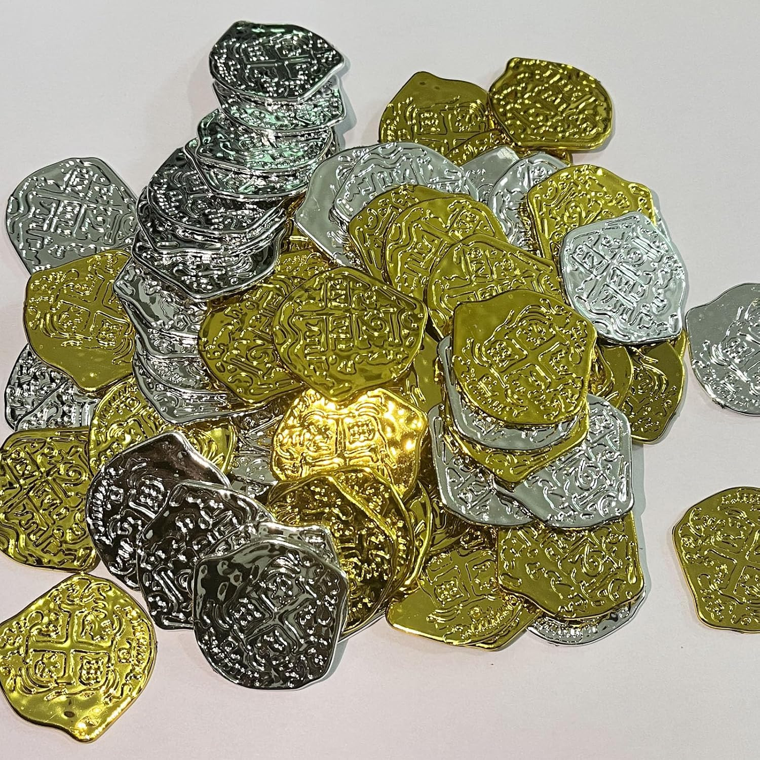 100 Pcs Pirate Coins Plastic Coins Fake Play Coins Replica Spanish Doubloons