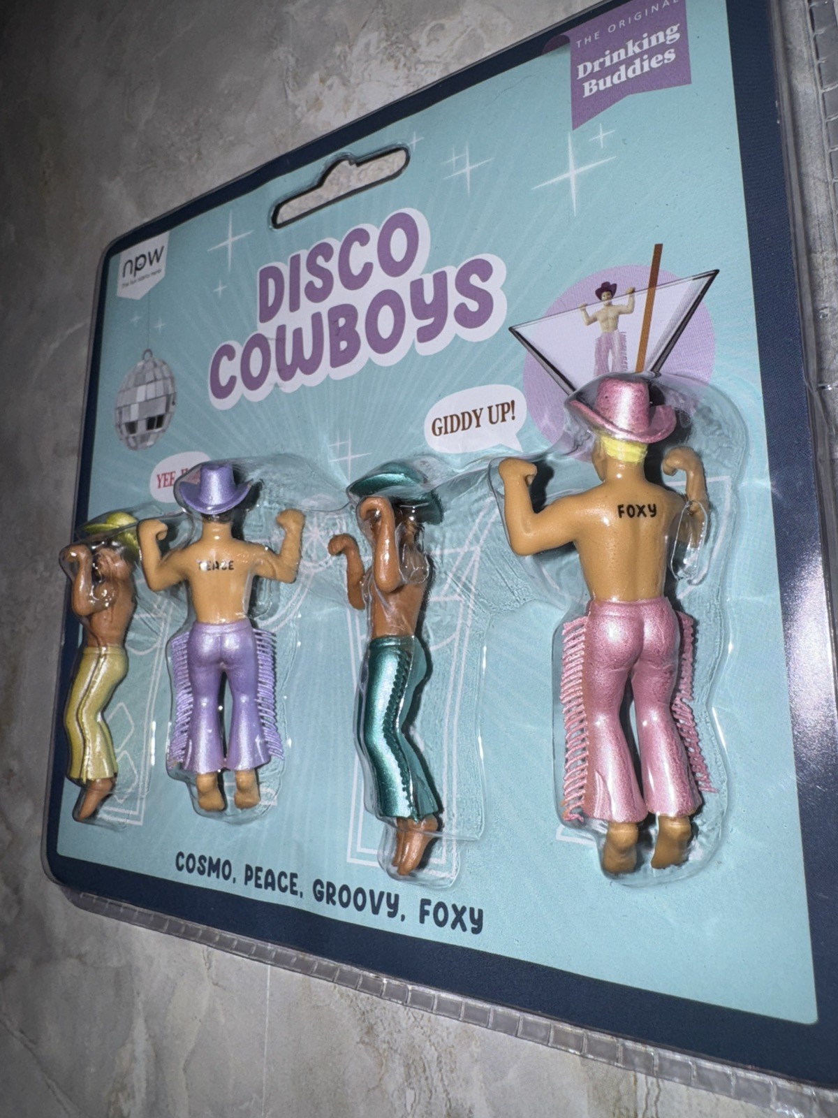 Disco Cowboys Drinking Buddies Drink Markers COSMO,PEACE,GROOVY, FOXY NEW