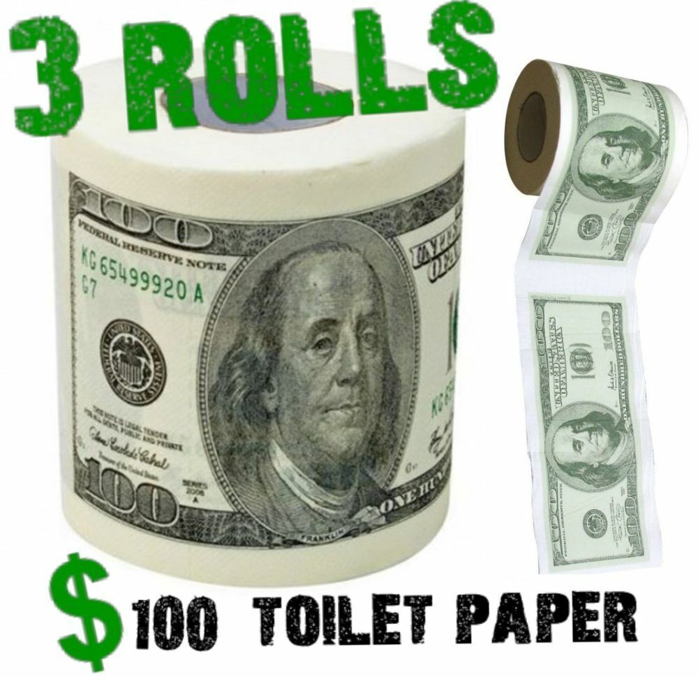 3 Hundred Dollar Bill Toilet Paper Money Rolls $100 – Funny Gift Bathroom Joke