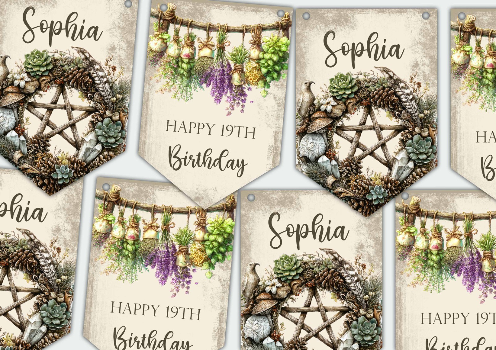 Personalised Birthday Bunting, Witch Wiccan Birthday bunting, garland banner