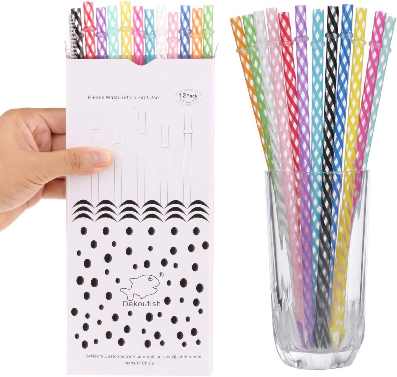 12-Pack 11-Inch Reusable Colored Straws, Dishwasher Safe for Tumblers & Mugs
