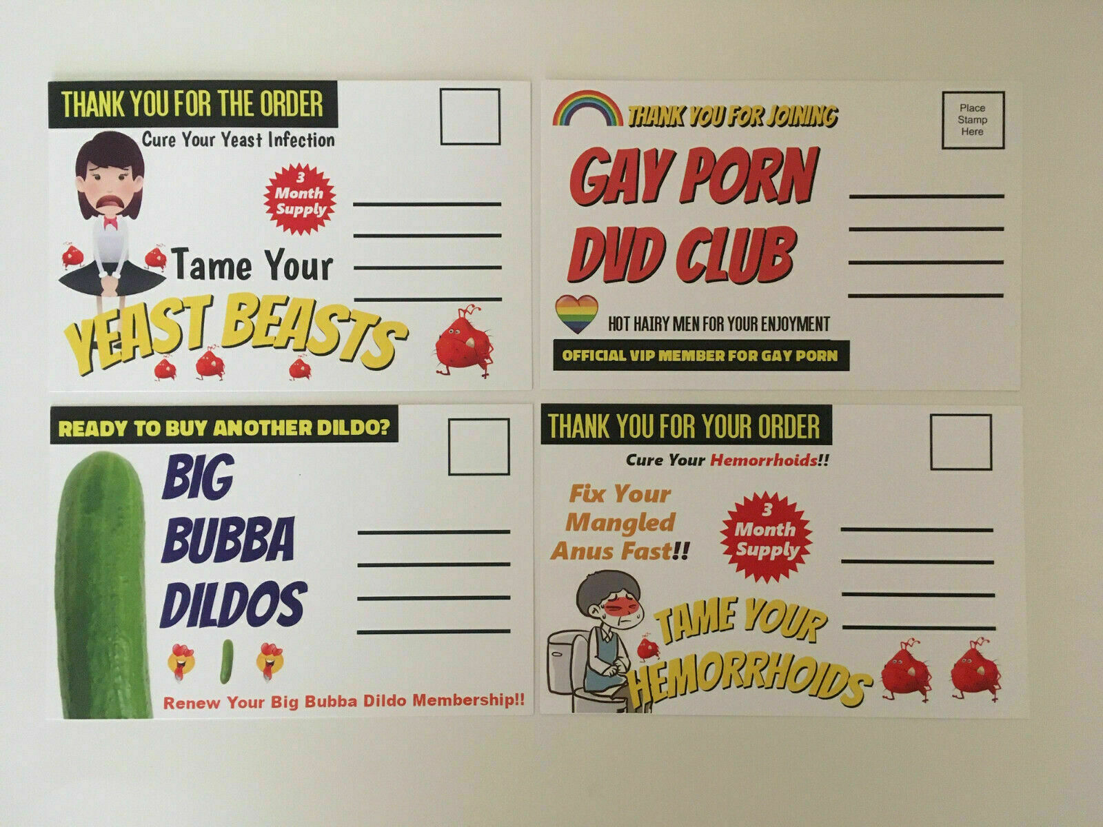 Adult PRANK Mail Postcards Funny Joke Revenge Gag Gift Love Gay – 4 Pack Variety