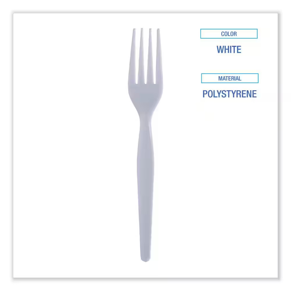 White Heavyweight Disposable Polystyrene Forks (1000-Carton)