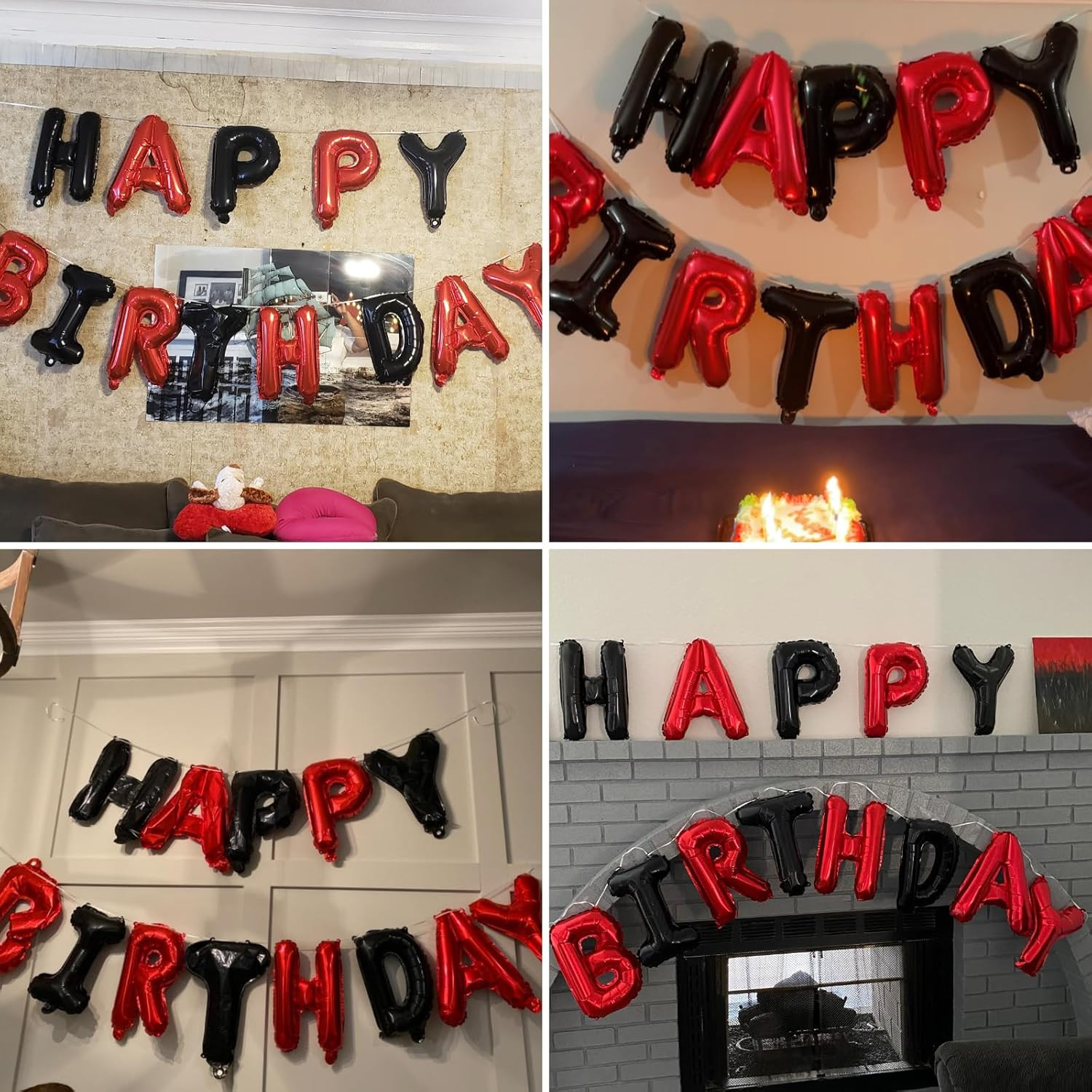 Black Red Happy Birthday Balloons Banner, 16Inch Foil Happy Birthday Letter Ball