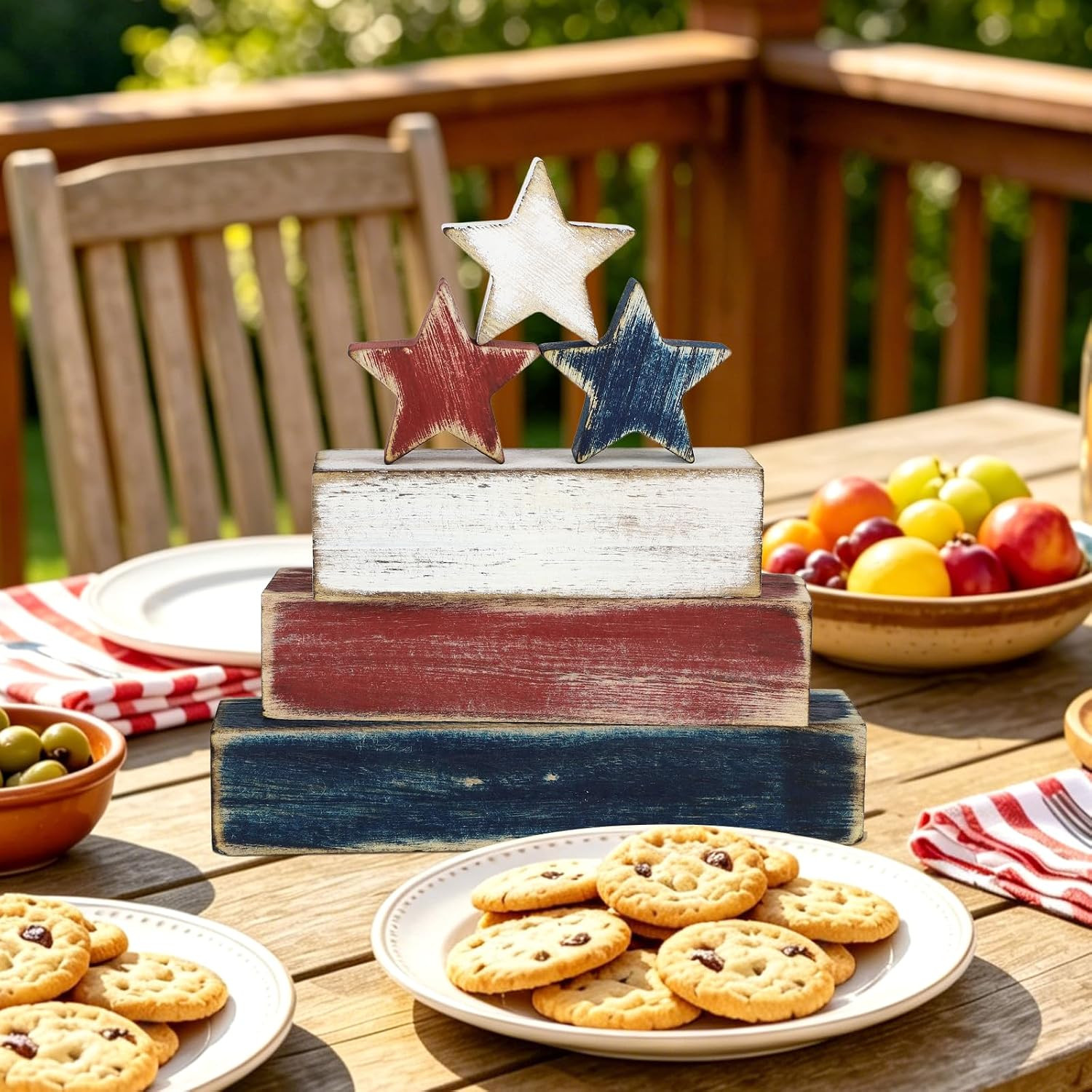 4Th of July Table Decorations, Red White Blue Decorations, Retro Patriotic Memor