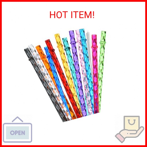 ALINK 12-Pack Reusable Plastic Coloful Swirl Straws, 11 Inch Long PETG Clear Har