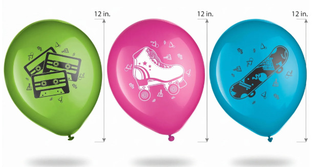 Retro 80’s 90’s Theme Balloons 12″ (6 ct) Assorted Colors