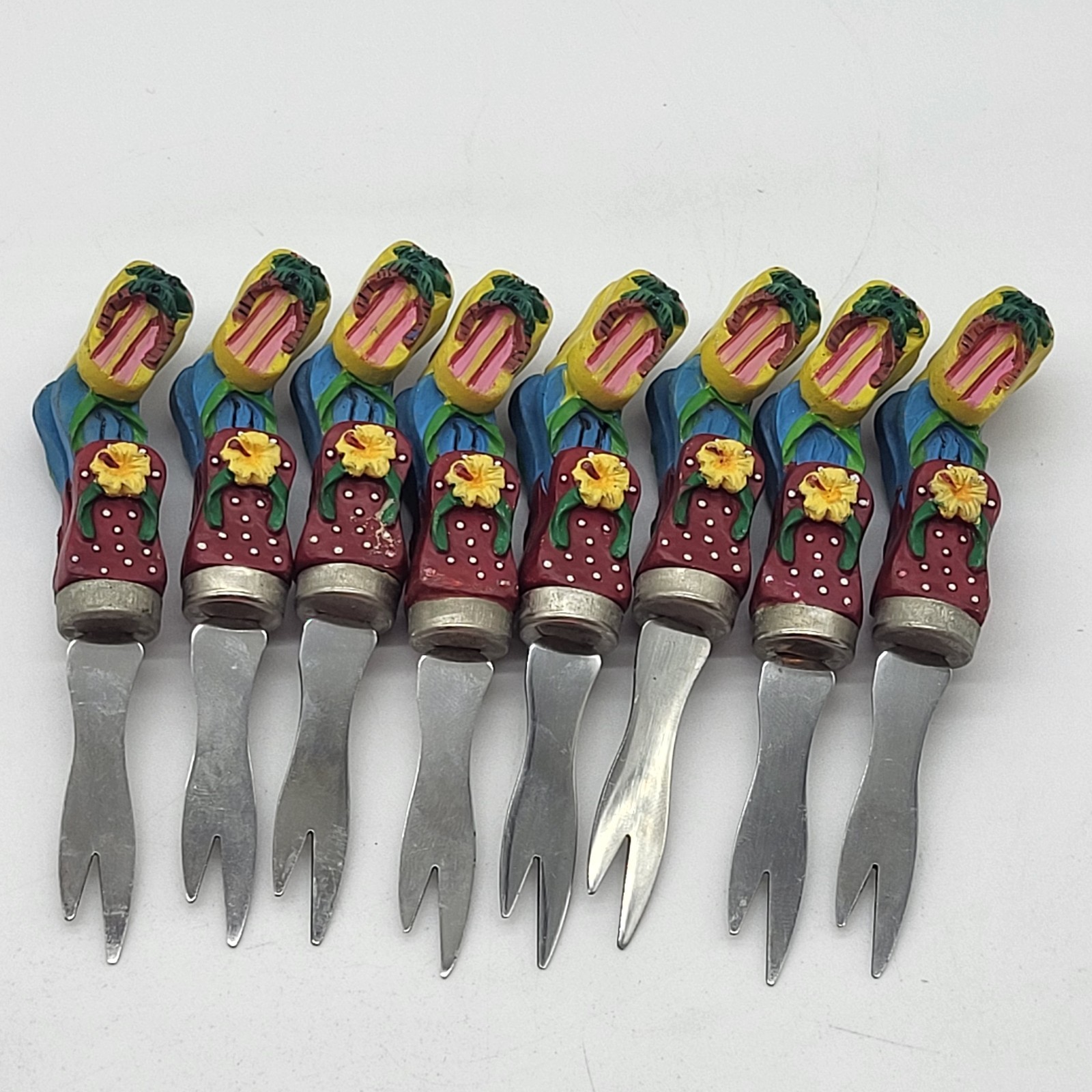 Appetizer Forks Novelty Flip Flop Flamingo Summer Colorful Cocktail Set Of 8