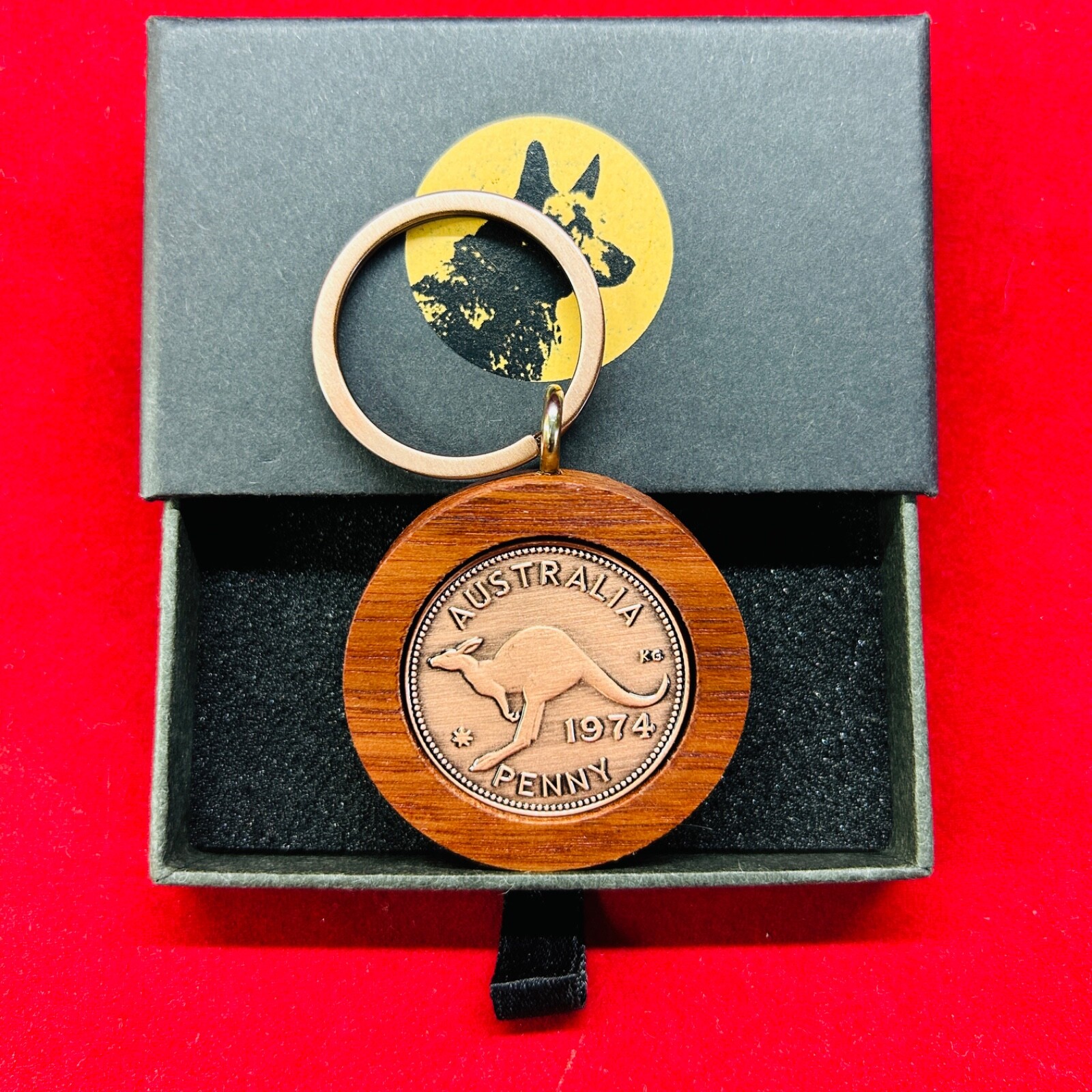 Jarrah Penny Keyring with an Australian penny of your choice