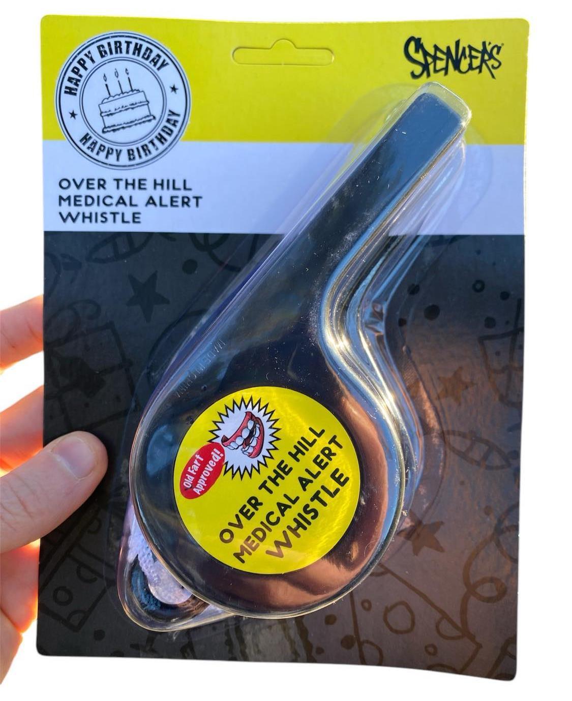 Over the Hill Medical Alert Giant Whistle – Funny Birthday Gag Senior Joke Gift