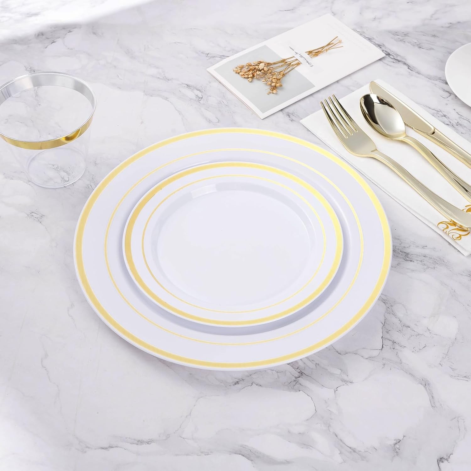 200PCS Gold Plastic Plate, Disposable Party Plates with 100 Dinner Plates and…