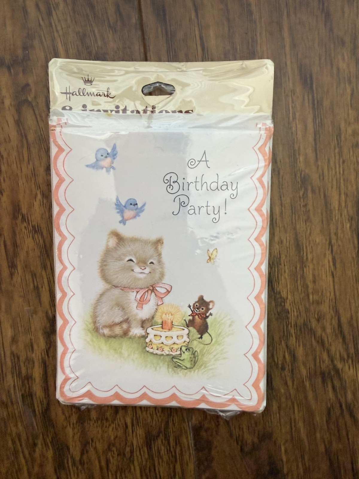 Vintage Retro Hallmark 8 Invitations A Birthday Party Cat Mouse Frog Birds Cake