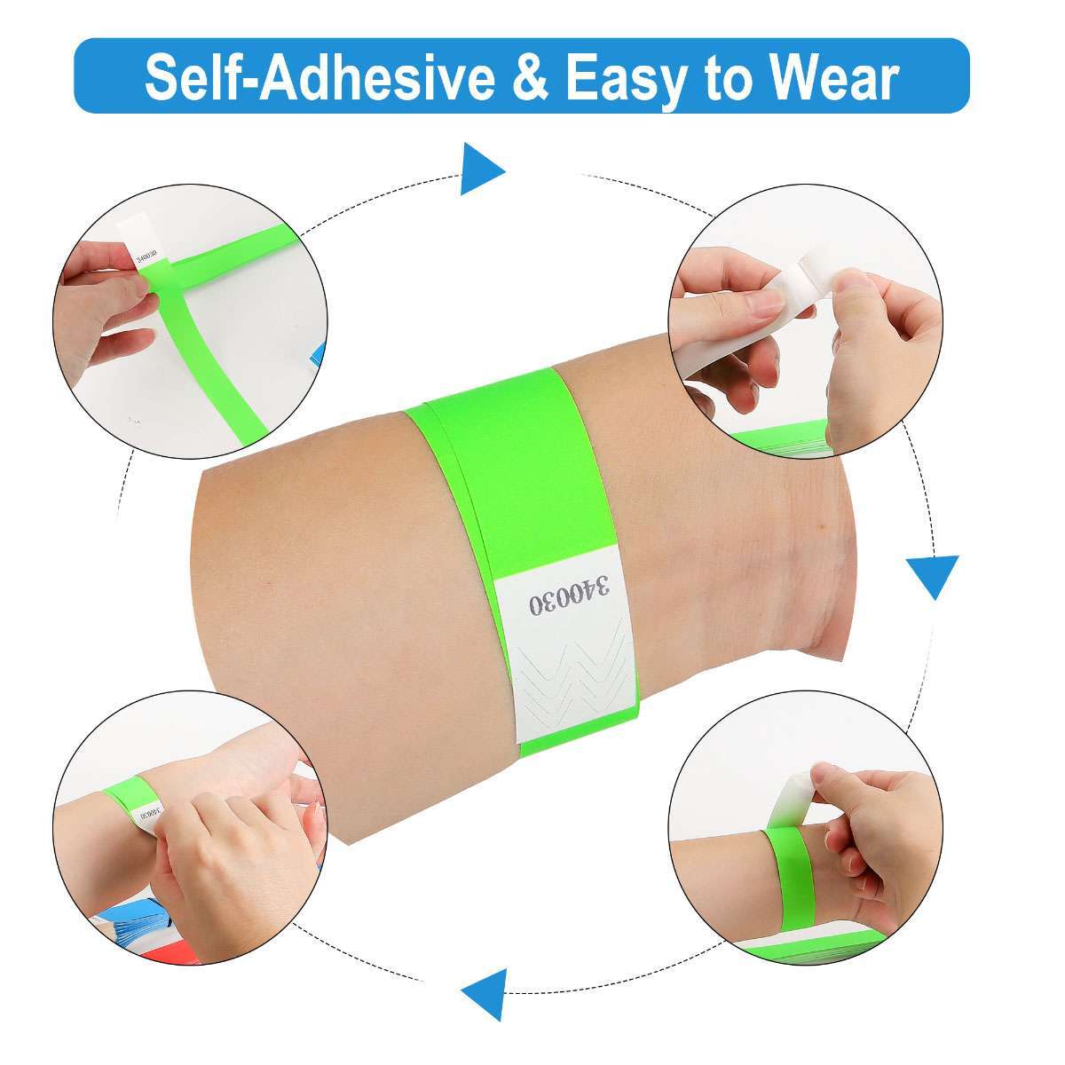 100Pcs Waterproof Hand Bands Neon Wrist Bands for Events Concert Adhesive