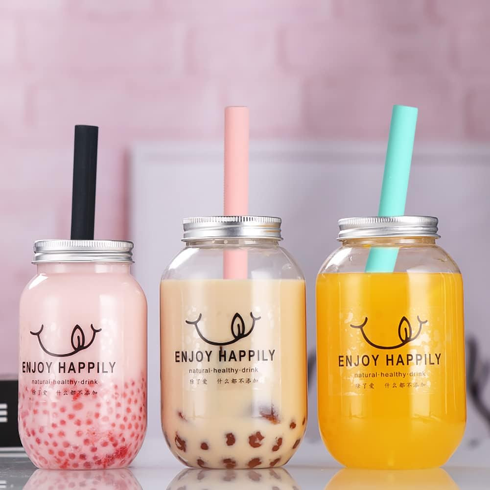 ALINK Reusable Silicone Boba Straws, Extra Large Bubble Tea Smoothie Straws for