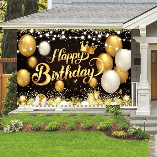 180×120 cm Gold Happy Birthday Party Backdrops Cloth 71×47 in. Glitter Black
