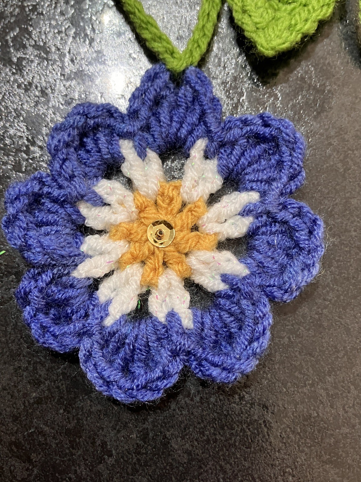 🌺 NEW Hand Crochet Flowers window long SUMMER Bunting Sequin Camper 53” Gift
