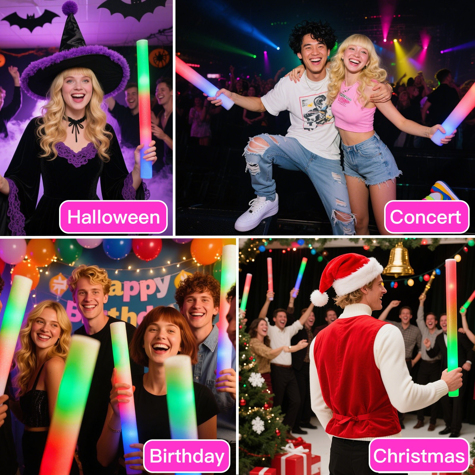 100-800Pcs LED Glow Sticks Bulk RGB Foam Light Up Concert Events Party Supplies