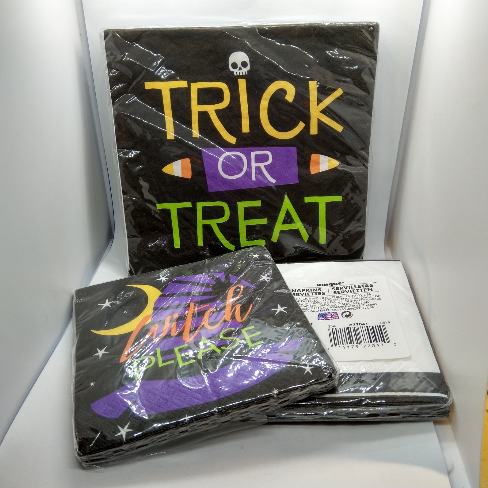3 Packs 48 Halloween Napkin Purple & Black 2 Designs 6.5″ & 5″ 2 ply Unopened