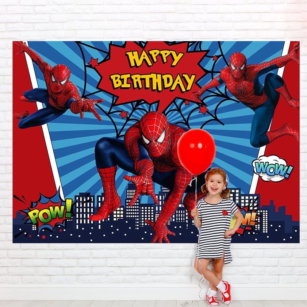 Spiderman Marvel Superhero Happy Birthday Backdrop 5×3.5ft Party Decoration
