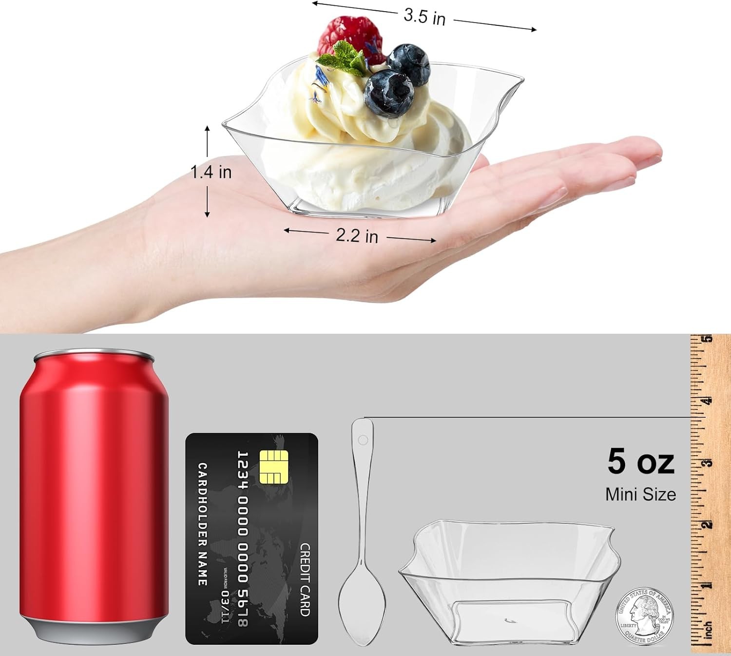 50ct 5 oz Small Plastic Dessert Cups with Spoons, Clear Appetizer Cups for Pa…