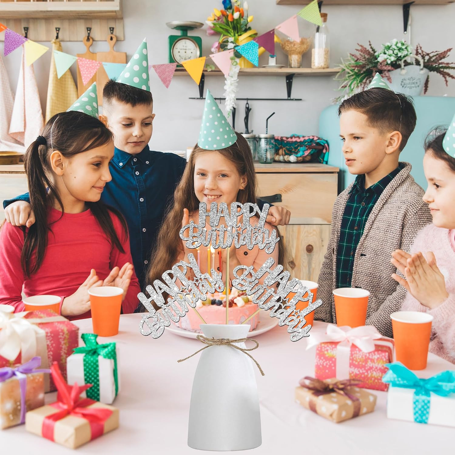 Glitter Silver Birthday Centerpiece Sticks 12PCS Happy Birthday Party Table Deco