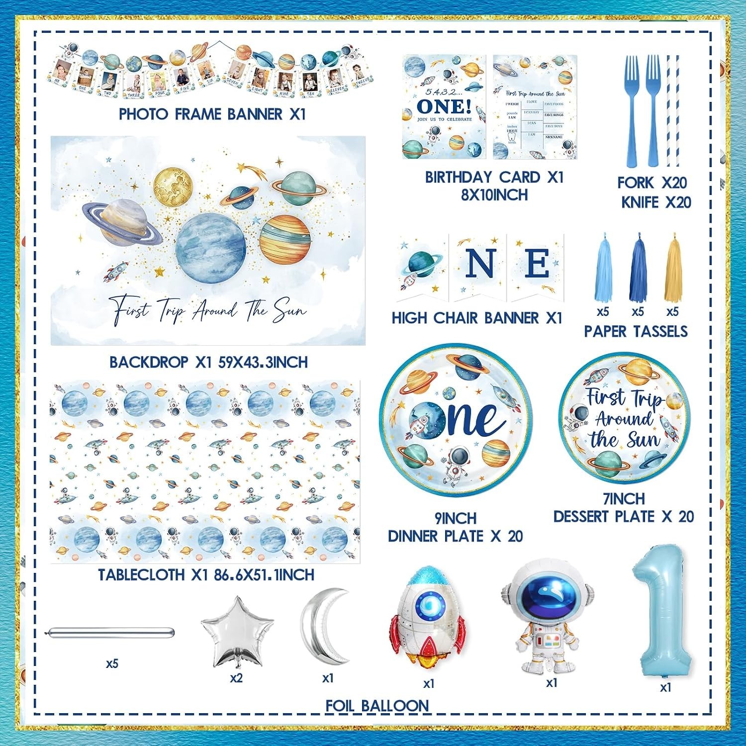 “First Trip Around The Sun” 1st Birthday Decorations Kit NEW