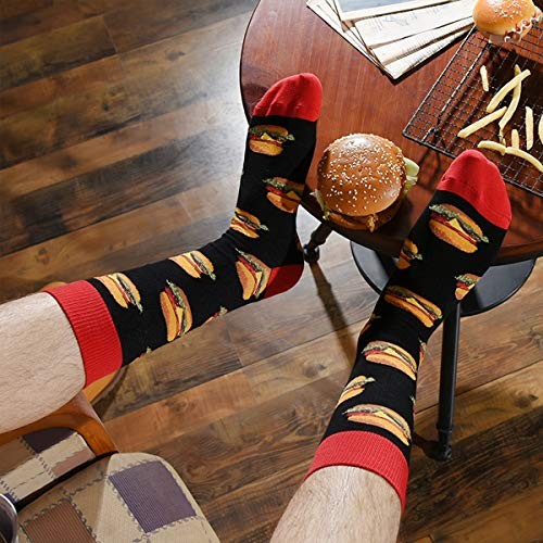 Mens Fun Patterned Dress Socks One Size 4 Pairs – Burger/Sushi/Cheese/Taco
