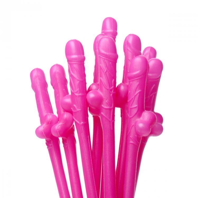Frisky Penis Sipping Straws – 10 Pack Pink Colored Bachelorette Party Gag Gift